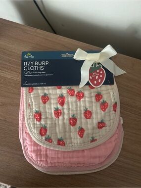 Itzy Ritzy Pink and Cream Strawberry Muslin Burp Cloths - 2 Pack